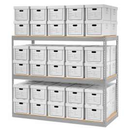 Global Industrial Record Storage Rack With Boxes 72"W x 30"D x 60"H - Gray