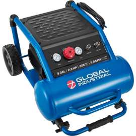 Global Industrial Portable Quiet Electric Air Compressor, 2.0 HP, 5 Gal, 5.0 CFM, Oil-Free