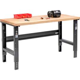 Global Industrial 60x36 Adjustable Height Workbench C-Channel Leg - Maple Square Edge - Black