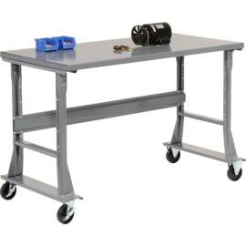 Global Industrial 60 x 30 Mobile Fixed Height C-Channel Flared Leg Workbench - Steel - Gray