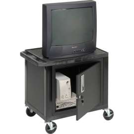 Plastic Utility Cart 2 Shelves Black With Security Cabinet