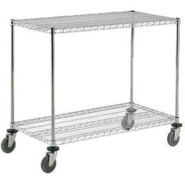 Nexel Adjustable Chrome Wire Shelf Cart w/2 Shelves, 800 Ib. Capacity, 48"L x 18"W x 40"H