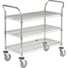 Nexel Chrome Utility Cart w/3 Shelves & Poly Casters, 1200 lb. Capacity, 60"L x 24"W x 39"H