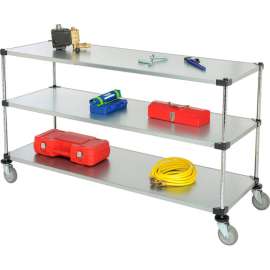 Nexel Adjustable Shelf Cart w/3 Shelves, 800 lb. Capacity, 72"L x 24"W x 40"H, Silver