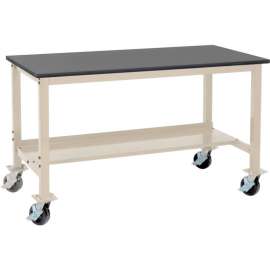 Global Industrial Mobile Lab Workbench w/ Phenolic Resin Safety Edge Top, 60"W x 36"D, Tan