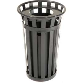Global Industrial Outdoor Slatted Steel Trash Can With Flat Lid & Liner, 24 Gallon, Black