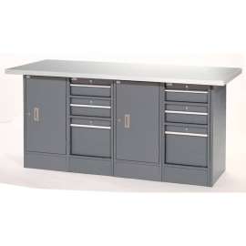 Global Industrial Workbench w/ Laminate Top, 6 Drawers & 2 Cabinets, 72"W x 24"D, Gray