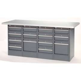 Global Industrial Workbench w/ Laminate Square Edge Top & 14 Drawers, 72"W x 24"D, Gray