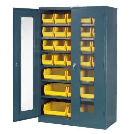 Locking Storage Cabinet Clear Door 48x24x78 - 29 Removable Bins Assembled