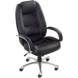 Interion Executive Chair With High Back & Fixed Arms, Bonded Leather/Saddle Stitching, Black
