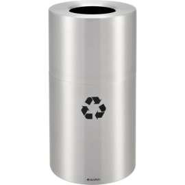 Global Industrial Aluminum Round Open Top Recycling Can, 35 Gallon, Satin Clear