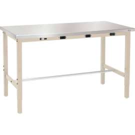 Global Industrial 72 x 30 Adj. Height Workbench - Power Apron, Stainless Steel Square Edge Tan