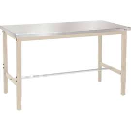 Global Industrial 72x30 Adj. Height Workbench Square Tube Leg, Stainless Steel Square Edge Tan