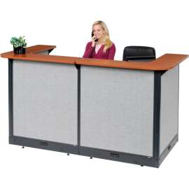 Interion U-Shaped Electric Reception Station, 88"W x 44"D x 46"H, Cherry Counter, Gray Panel
