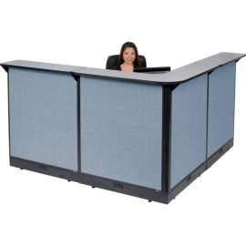 Interion L-Shaped Electric Reception Station, 80"W x 80"D x 46"H, Gray Counter, Blue Panel
