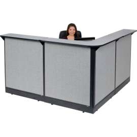 Interion L-Shaped Reception Station With Raceway, 80"W x 80"D x 46"H, Gray Counter, Gray Panel