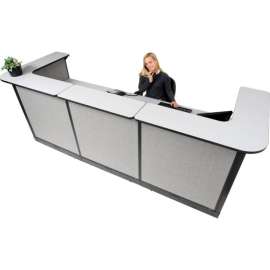 Interion U-Shaped Electric Reception Station, 124"W x 44"D x 46"H, Gray Counter, Gray Panel