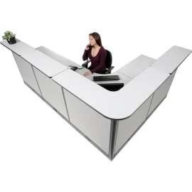 Interion L-Shaped Electric Reception Station, 116"W x 80"D x 46"H, Gray Counter, Gray Panel