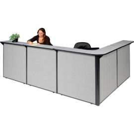 Interion L-Shaped Reception Station, 116"W x 80"D x 44"H, Gray Counter, Gray Panel