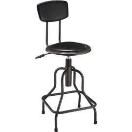 Interion Industrial Stool With Backrest - Vinyl - Black