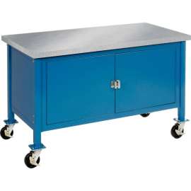 Global Industrial Mobile Cabinet Workbench - Stainless Steel Square Edge, 60"W x 30"D, Blue