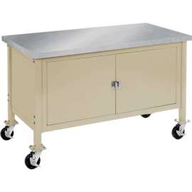 Global Industrial Mobile Cabinet Workbench - Stainless Steel Square Edge, 72"W x 30"D, Tan