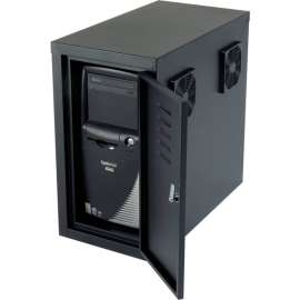 Global Industrial Orbit CPU Computer Enclosure Cabinet Front/Rear Doors 2 Exhaust Fans, Black