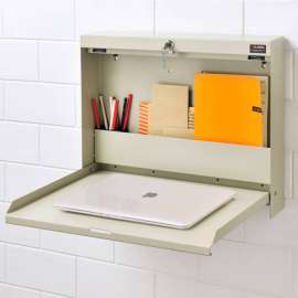 Global Industrial Wall Mounted Fold Down Shop Desk, 20"W x 3-3/8"D, Tan