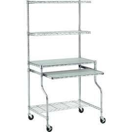 Chrome Wire Shelf Mobile Computer LAN Workstation, 31-1/2"W x 24"D x 63"H