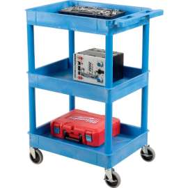 Luxor BUSTC111BU Blue 3 Shelf Tray Shelf Plastic Cart 24 x 18