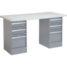 Global Industrial 72 x 24 Pedestal Workbench Double 3 Drawers, Laminate Square Edge Gray
