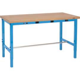 Global Industrial 48 x 30 Adjustable Height Workbench - Power Apron, Shop Top Safety Edge Blue