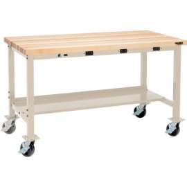 Global Industrial 72 x 30 Mobile Production Workbench - Power Apron - Maple Square Edge Tan