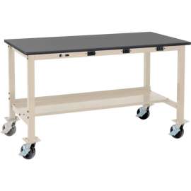 Global Industrial 72 x 30 Mobile Production Workbench - Power Apron - Phenolic Safety Edge Tan
