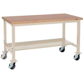 Global Industrial Mobile Production Workbench w/ Shop Top Square Edge, 60"W x 30"D, Tan