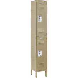 Global Industrial Infinity 2-Tier 2 Door Locker, 12"Wx18"Dx36"H, Tan, Unassembled