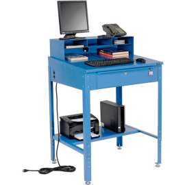 Global Industrial Sloped Shop Desk w/ Pigeonhole Riser, 34-1/2"W x 30"D, Blue