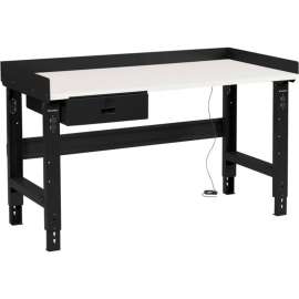 Global Industrial 48 x 30 Adj Height Workbench w/Drawer, Black- ESD Square Edge Top