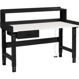Global Industrial 48 x 30 Adj Height Workbench w/Drawer&Riser, Black- ESD Square Edge Top