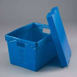 Global Industrial Corrugated Plastic Postal Mail Tote With Lid 18-1/2x13-1/4x12 Blue