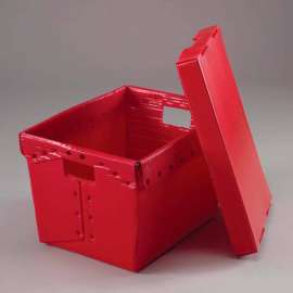 Global Industrial Corrugated Plastic Postal Mail Tote With Lid 18-1/2x13-1/4x12 Red