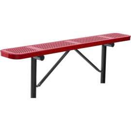 Global Industrial 6' Outdoor Steel Flat Bench, Perforated Metal, In Ground Mount, Red