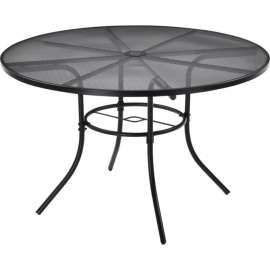 Interion 48" Round Outdoor Caf Table, Steel Mesh, Black