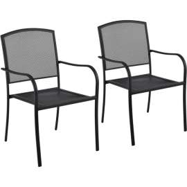Interion Outdoor Caf Stacking Armchair, Steel Mesh, Black, 2 Pack