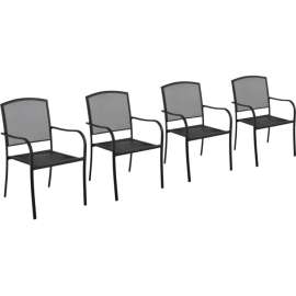Interion Outdoor Caf Stacking Armchair, Steel Mesh, Black, 4 Pack