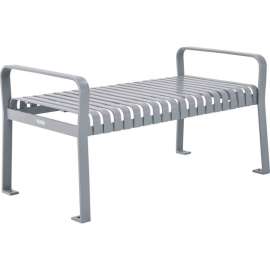 Global Industrial 4' Outdoor Steel Slat Park Bench, Backless, Gray