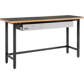 Homak Steel Workbench, 3 Drawers, Wood Square Edge, 78-3/8"W x 23-5/8"D, Black