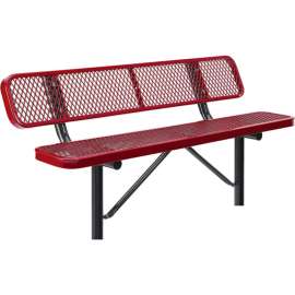 Global Industrial 6' Outdoor Steel Bench w/ Backrest, Expanded Metal, In Ground Mount, Red