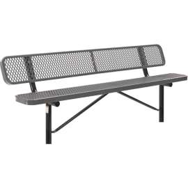 Global Industrial 8' Outdoor Steel Bench w/ Backrest, Expanded Metal, In Ground Mount, Gray