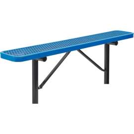 Global Industrial 6' Outdoor Steel Flat Bench, Expanded Metal, In Ground Mount, Blue